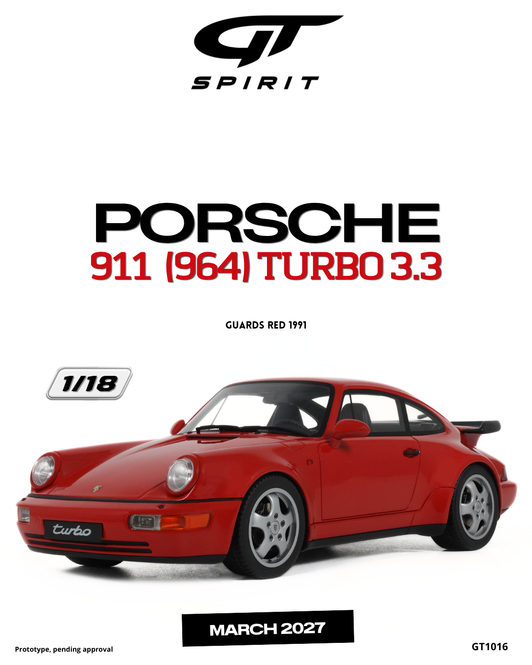 1:18 PORSCHE 911 (964) TURBO 3.3 GUARDS RED 1991 - GT1016