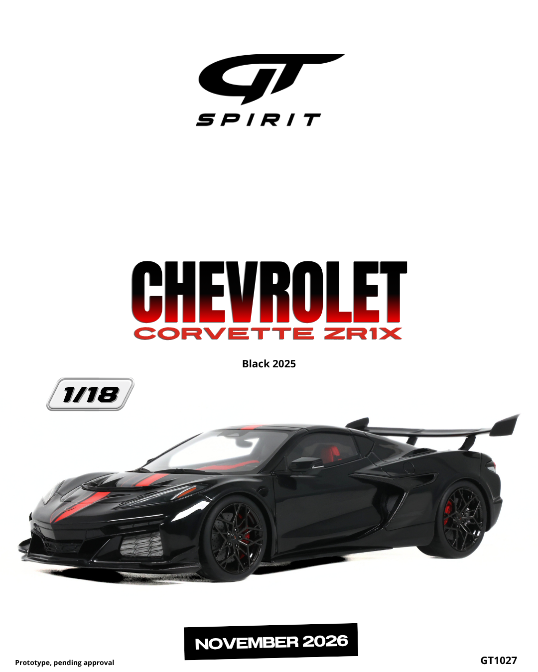 1:18 CHEVROLET CORVETTE ZR1X BLACK 2025 - GT1027