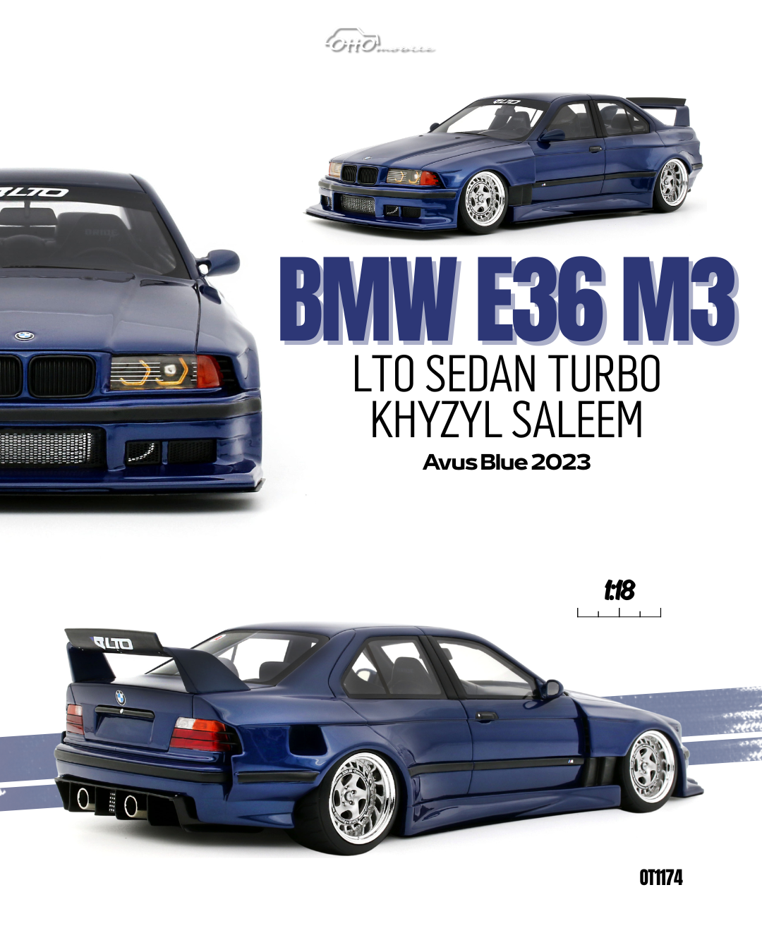 1:18 BMW E36 LTO SEDAN TURBO KHYZYL SALEEM AVUS BLUE 2023 - OT1174