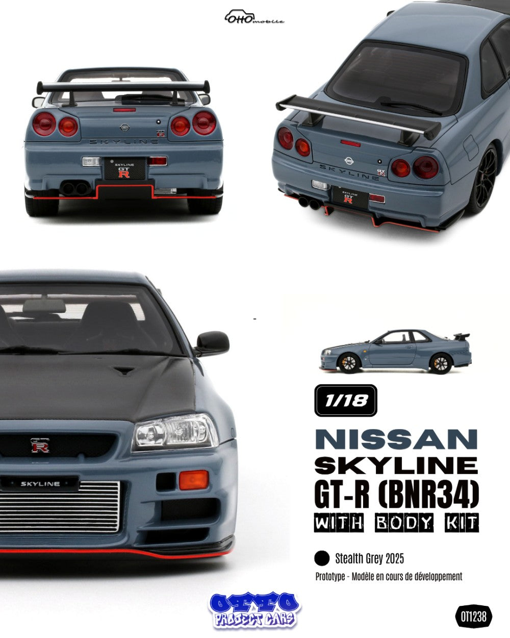 1:18 NISSAN SKYLINE GT-R (BNR34) WITH BODY KIT STEALTH GREY 2025 - OT1238