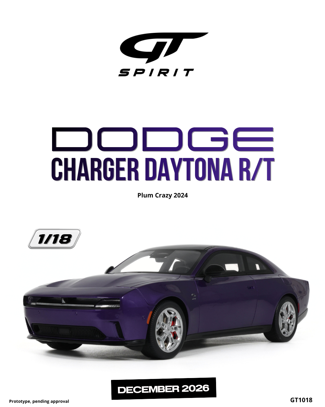 1:18 DODGE CHARGER DAYTONA R/T PLUM CRAZY 2024 - GT1018