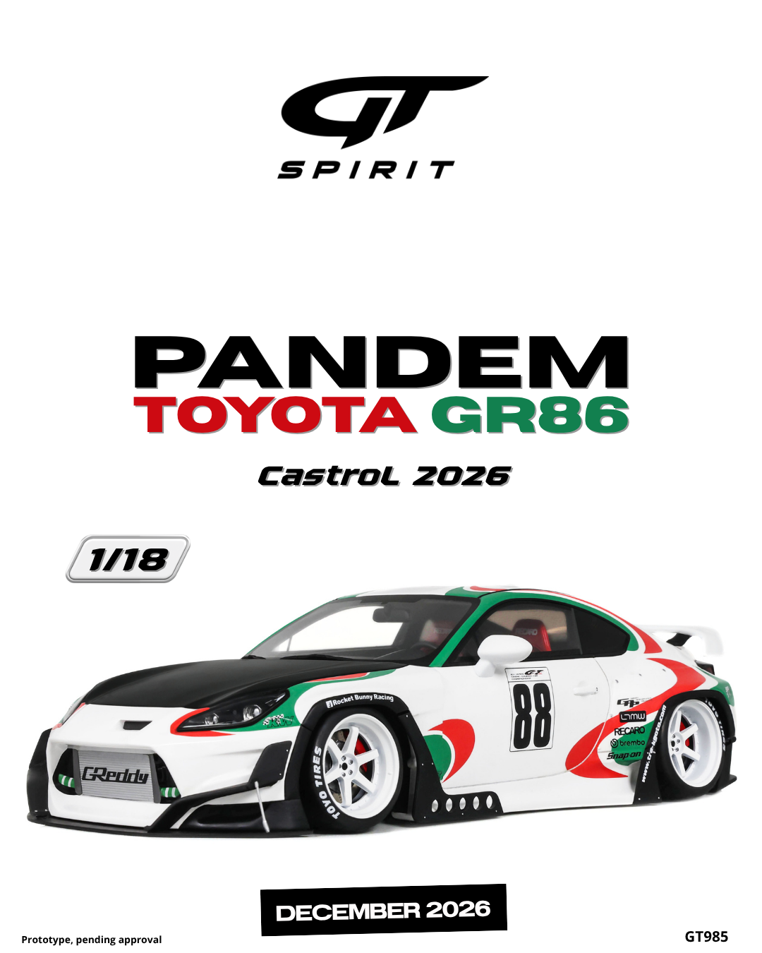 1:18 PANDEM Toyota GR86 CASTROL 2026 - GT985