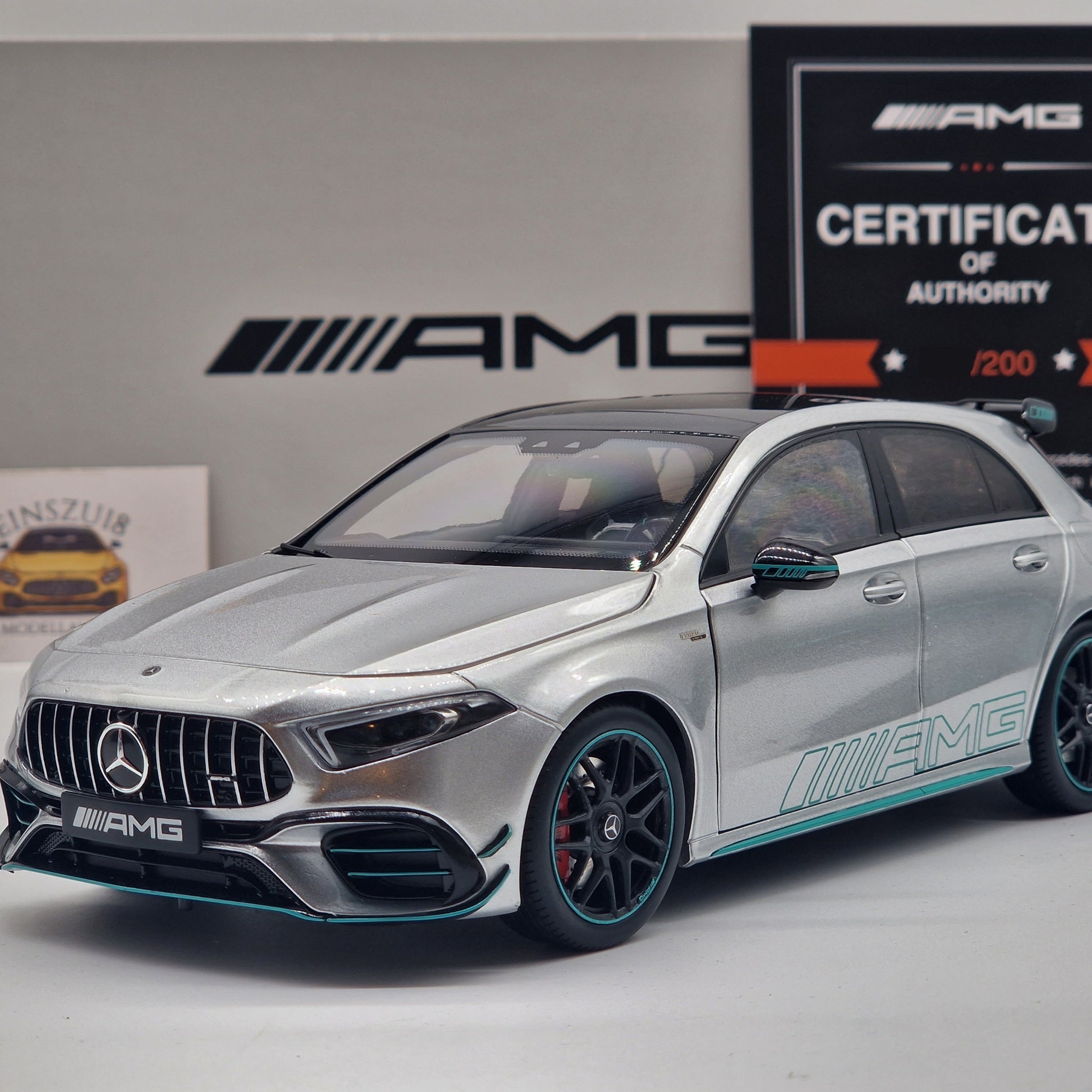 Mercedes AMG A45 S Silver / Petronas Green Accents
