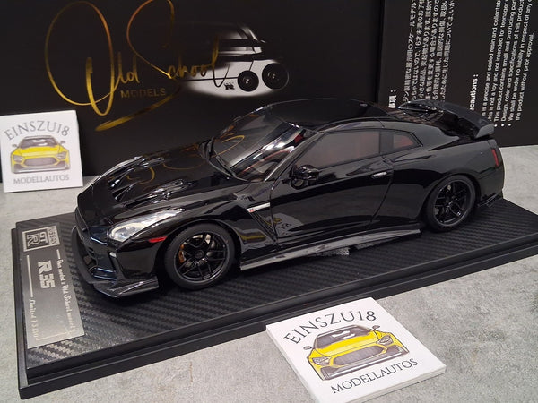 1:18 Onemodel Nissan GT-R 2017 Black mit Wechselbaren Felgen + Vitrine - OM25N04