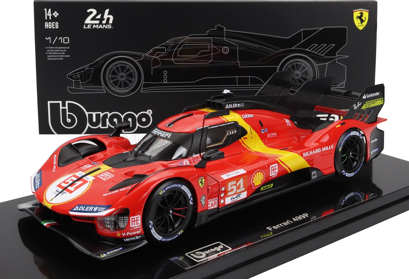 BBURAGO FERRARI 499P 3.0L TURBO V6 TN 51 - WINNER LeMans 2023 -ALESSANDRO PIER GUIDI - JAMES CALADO - ANTONIO GIOVINAZZI 1:18