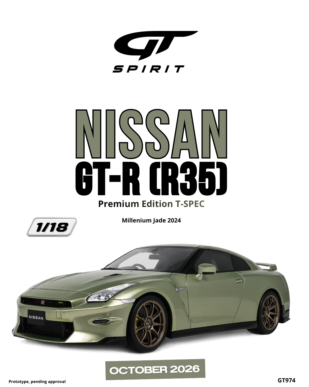 1:18 NISSAN GT-R (R35) PREMIUM EDITION T-SPEC MILLENNIUM JADE 2024 - GT974