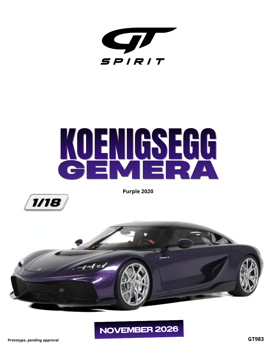 1:18 KOENIGSEGG GEMERA PURPLE 2020 - GT983