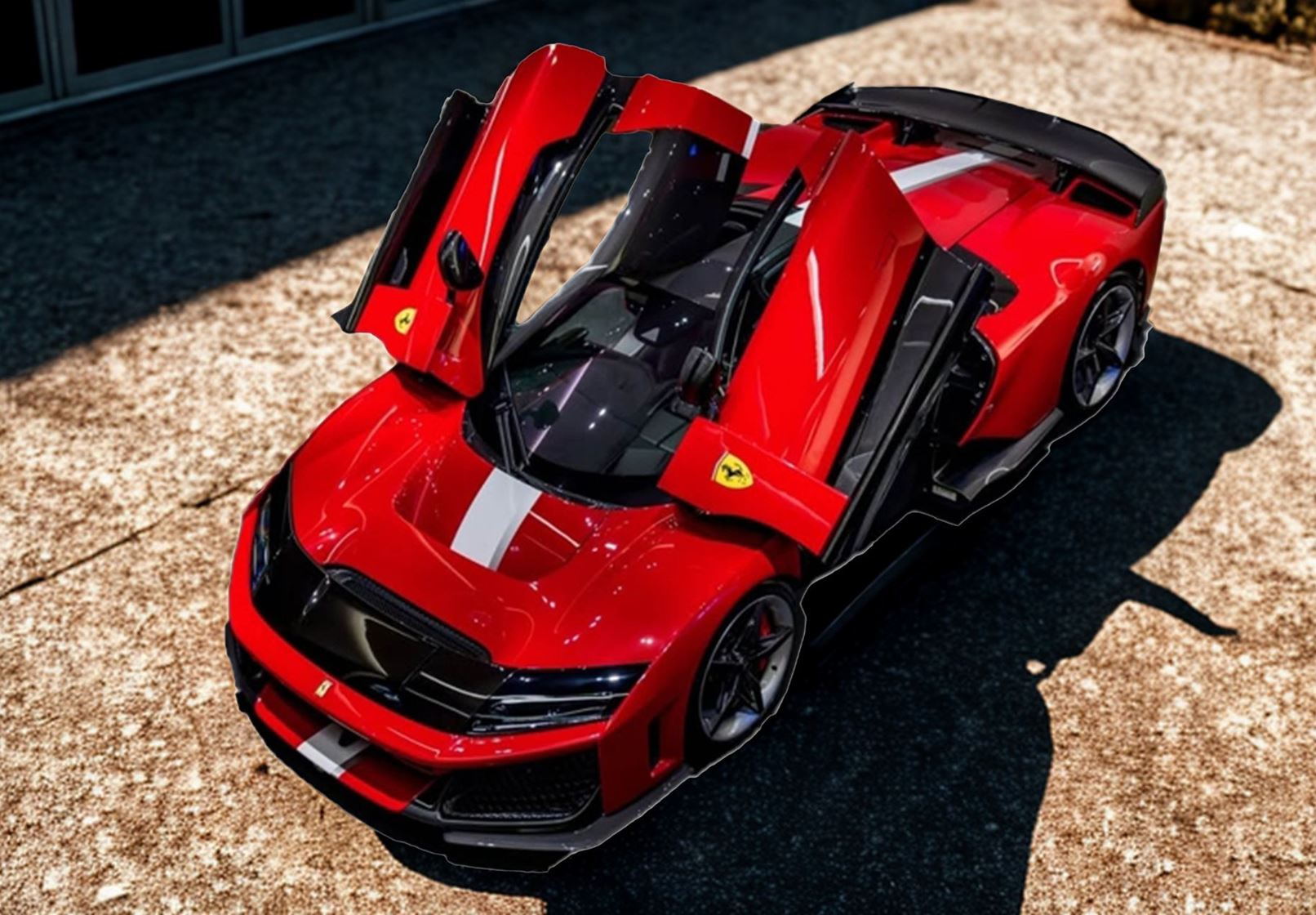 1:18 Ferrari F80 metal diecast full open Rosso Corsa with silver and white stripe and carbon - HE180054A2DIE wing - LUXURY PACK - BASE AND CASE INCLUDED