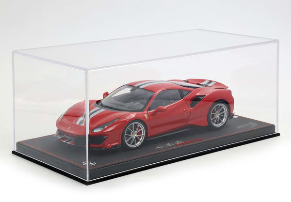 Ferrari 488 Pista - metal diecast - full open Rosso corsa con striscia - LUXURY PACK - BASE E VETRINA INCLUSE - HE180055DIE