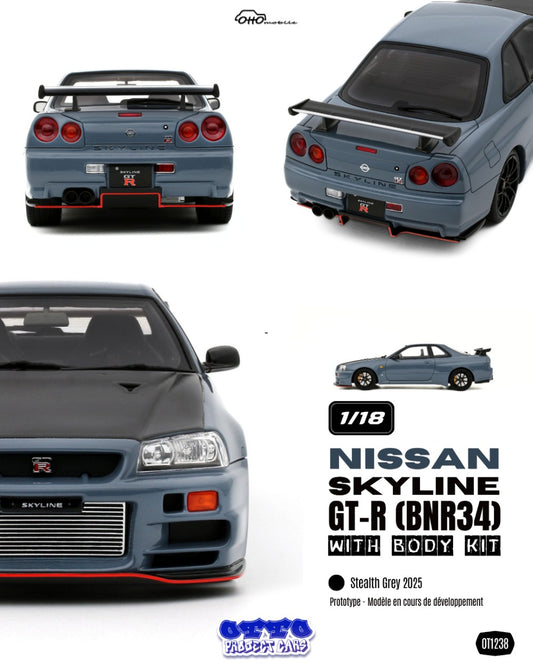 1:18 NISSAN SKYLINE GT-R (BNR34) WITH BODY KIT STEALTH GREY 2025 - OT1238