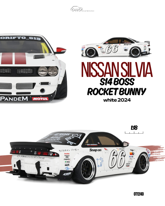 1:18 NISSAN SILVIA S14 BOSS ROCKET BUNNY WHITE 2024 - OT1240