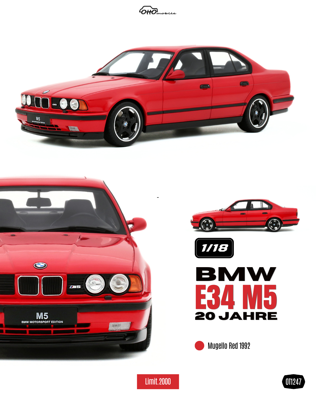 1:18 BMW E34 M5 20 JAHRE MUGELLO RED 274 1992 - OT1247