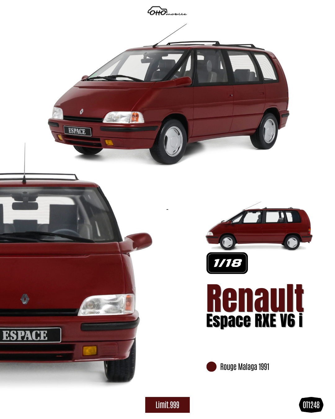 1:18 RENAULT ESPACE RXE V6 I ROUGE MALAGA 1991 - OT1248
