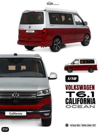 1:18 VOLKSWAGEN T6.1 CALIFORNIA OCEAN FORTANA RED / REFLEX SILVER 2021 - OT1342