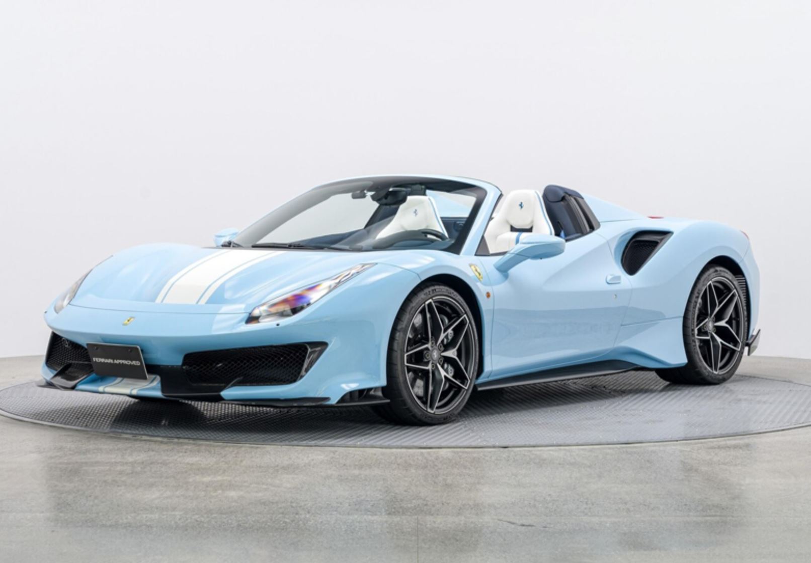 Ferrari 488 Pista Spider Azzurro la Plata with white stripe - P18162N1